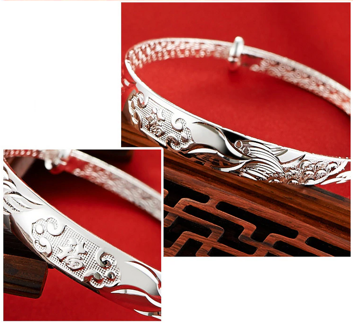 999 Fine Silver Lucky Dragon Bangle Bracelet #2
