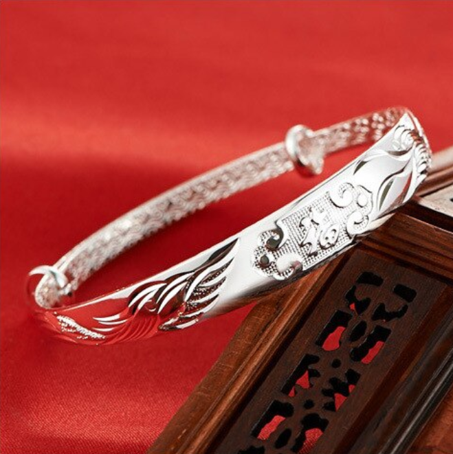 999 Fine Silver Lucky Dragon Bangle Bracelet #2