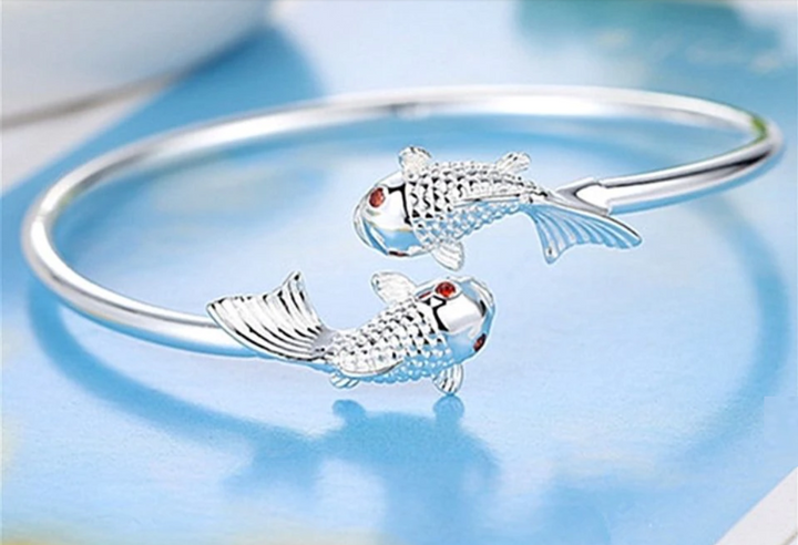 Chinese Koi Bangle 999 Fine Silver