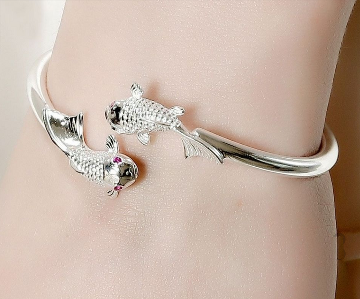 Chinese Koi Bangle 999 Fine Silver