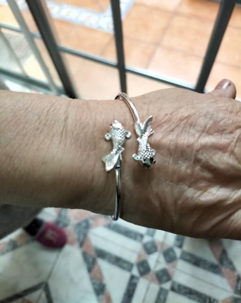 Chinese Koi Bangle 999 Fine Silver