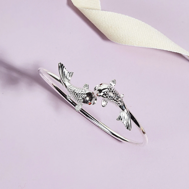 Chinese Koi Bangle 999 Fine Silver