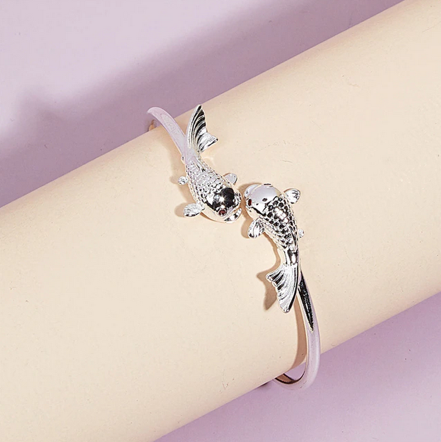 Chinese Koi Bangle 999 Fine Silver
