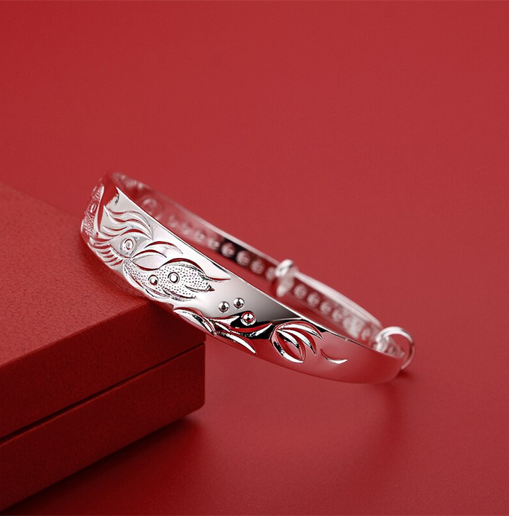 999 Fine Silver Lucky Dragon Bangle Bracelet