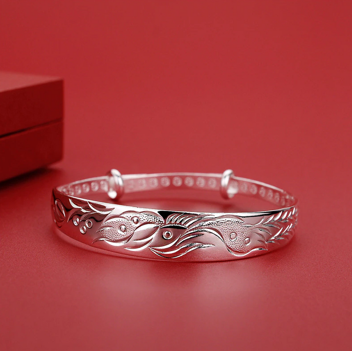999 Fine Silver Lucky Dragon Bangle Bracelet