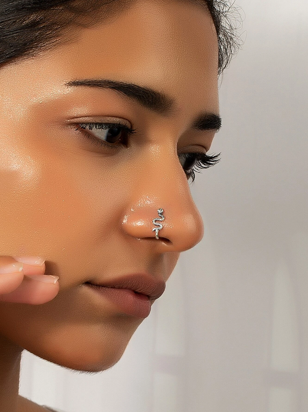 Clip-On Silver Serpent Nose Ring