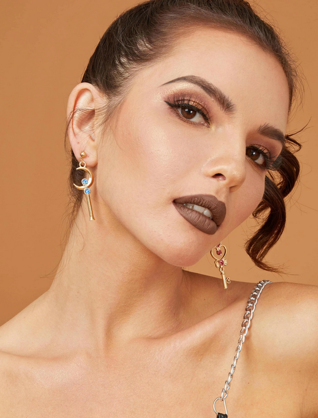 Heart & Moon Rhinestone Key Drop Earrings