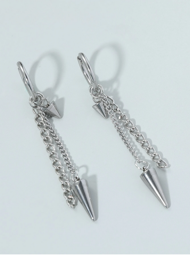 Grunge Punk Spike & Chain Drop Earrings