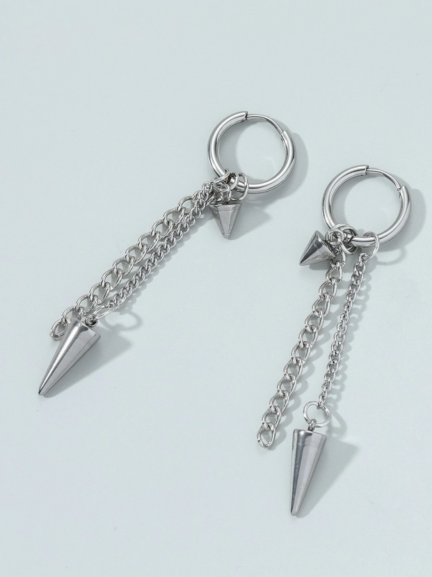 Grunge Punk Spike & Chain Drop Earrings