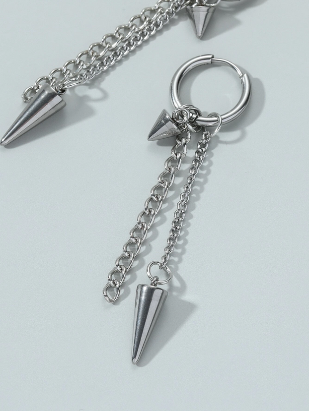 Grunge Punk Spike & Chain Drop Earrings