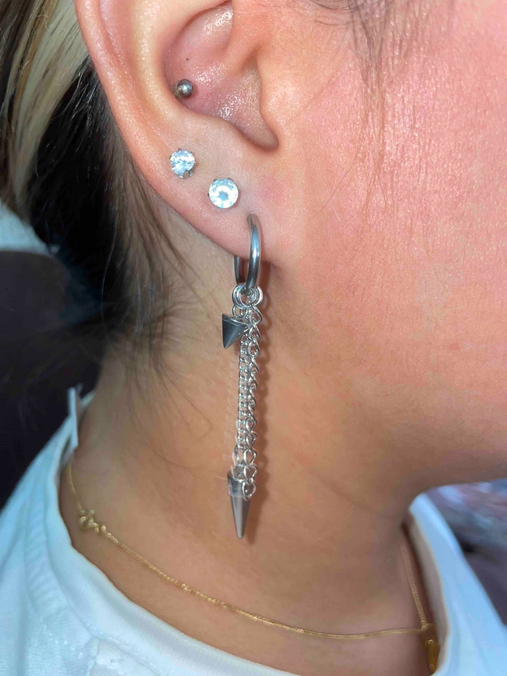 Grunge Punk Spike & Chain Drop Earrings
