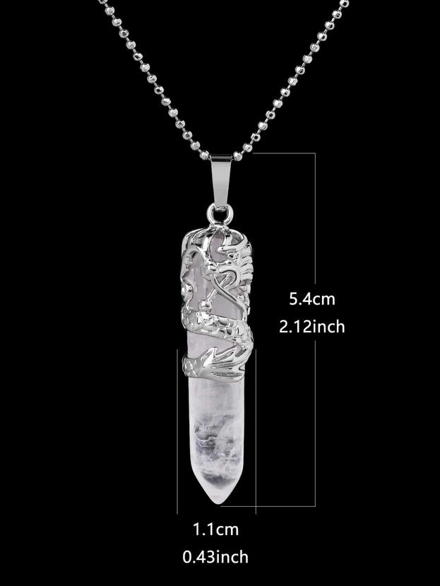 Chinese Dragon Natural Quartz Crystal Pendant Necklace
