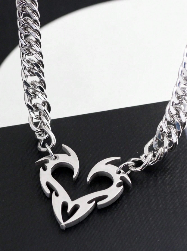 Heart Flame Cuban Chain Necklace