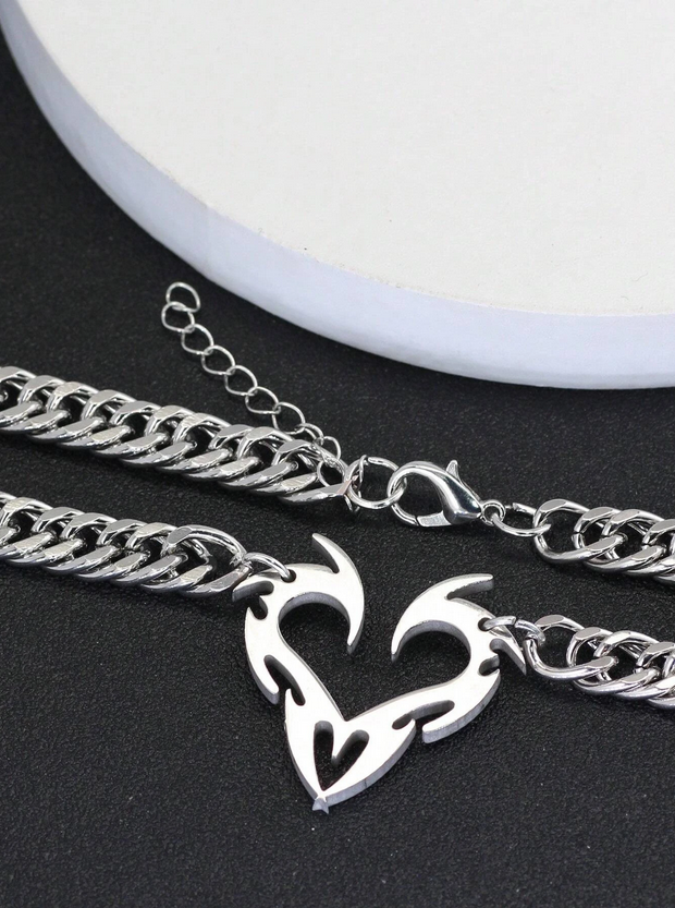 Heart Flame Cuban Chain Necklace