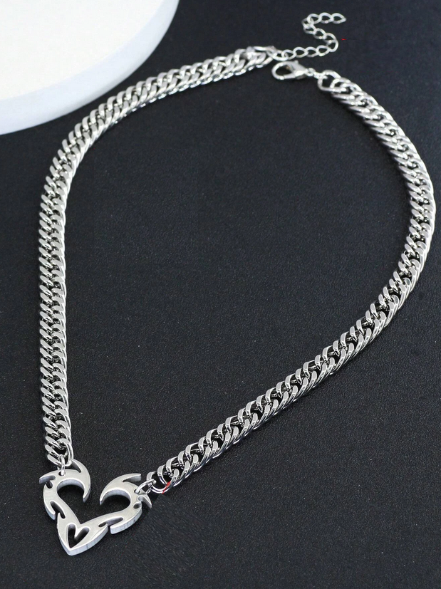 Heart Flame Cuban Chain Necklace