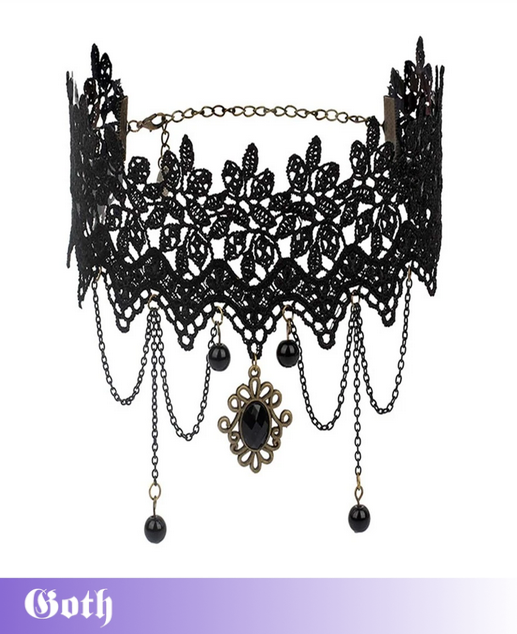 Goth Black Lace Wide Band Drop Choker