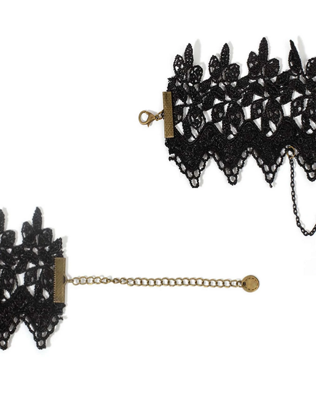 Goth Black Lace Wide Band Drop Choker