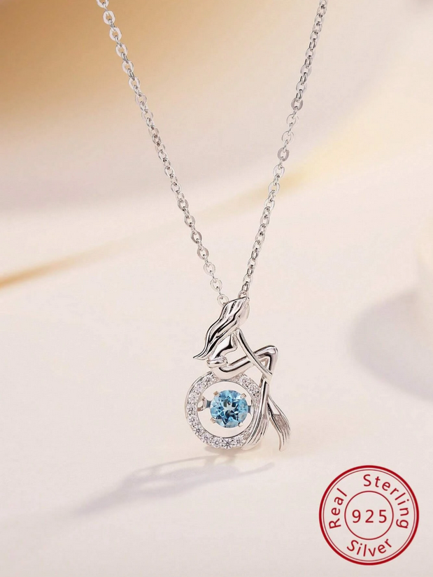 Elegant Natural Topaz Mermaid Necklace Sterling Silver