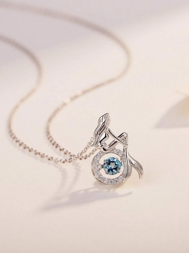 Elegant Natural Topaz Mermaid Necklace Sterling Silver