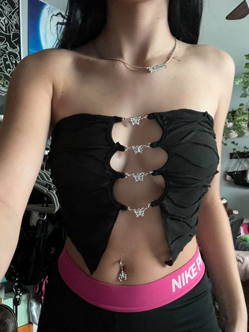 Textured Cut Out Butterfly Hem Tube Top