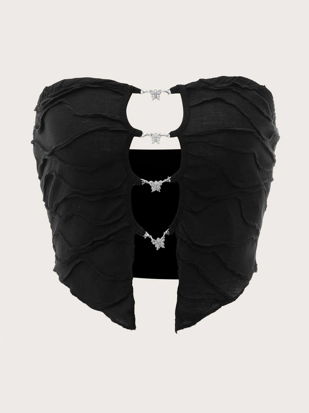Textured Cut Out Butterfly Hem Tube Top