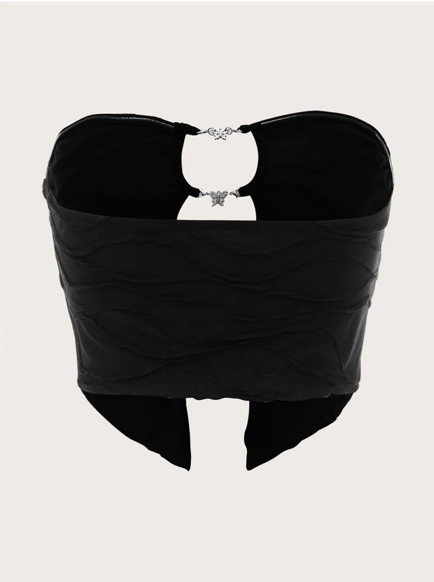 Textured Cut Out Butterfly Hem Tube Top