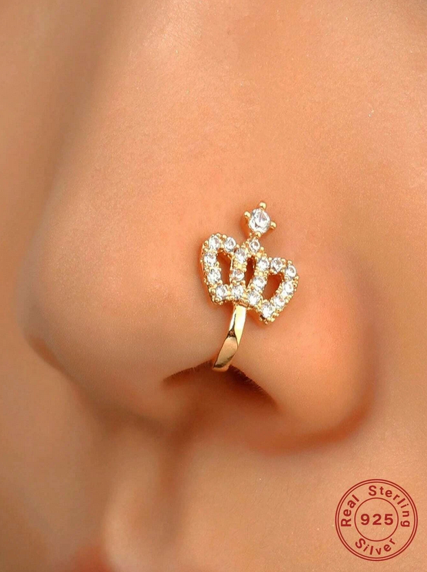 Cubic Zirconia Crown Sterling Silver Nose Cuff