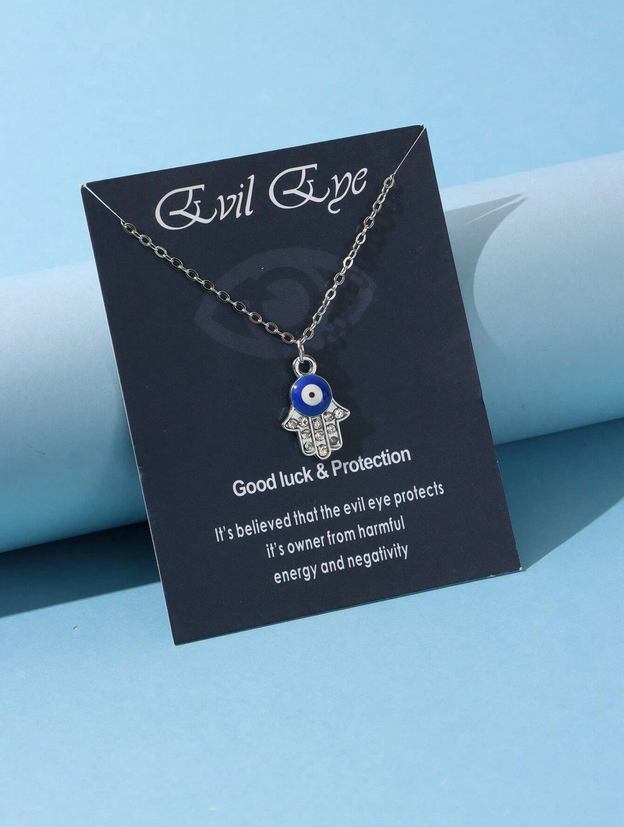 Turkish Evil Eye & Hamsa Hand Pendant Necklace (Small Version)