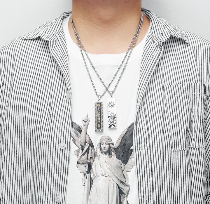 Ancient Tai Chi / Yin and Yang Mantra Necklace 316L SS