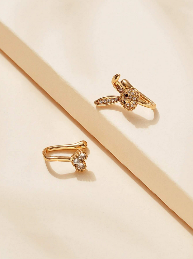Clip-on Rhinestone Heart & Playboy Rabbit Nose Ring