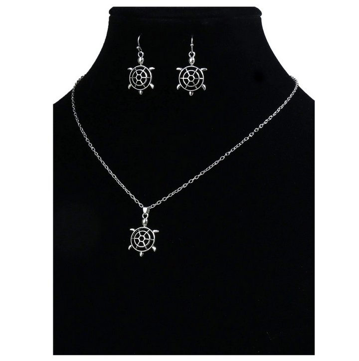 Tribal Style Small Turtle Drop Earring / Necklace Set