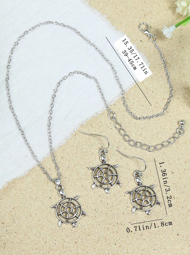 Tribal Style Small Turtle Drop Earring / Necklace Set