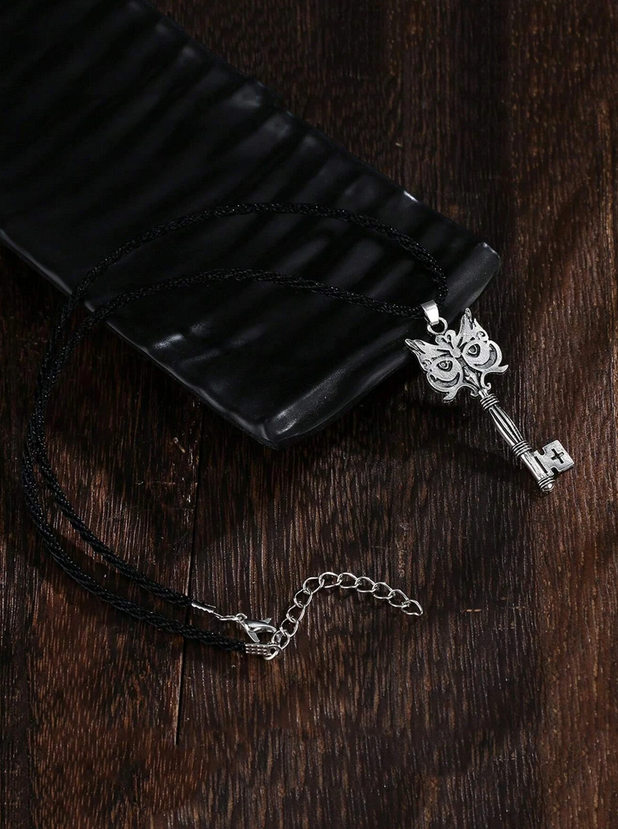 Wiccan Owl Skeleton Key Rope Necklace