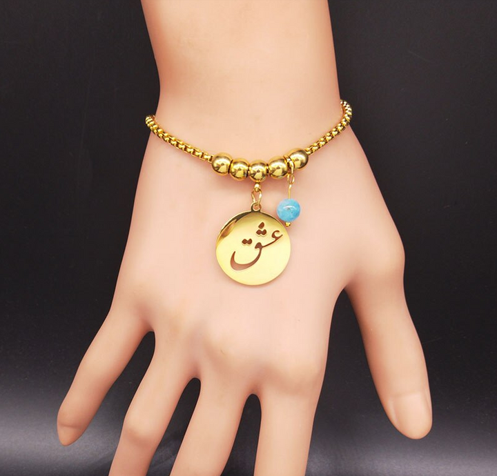 Om Sacred Symbol Natural Stone Stainless Steel Bracelet