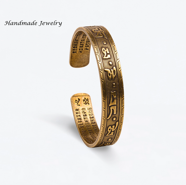 Handmade Tibetan Brass Heart Sutra Bangle