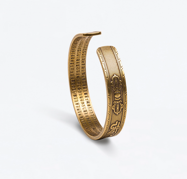 Handmade Tibetan Brass Heart Sutra Bangle