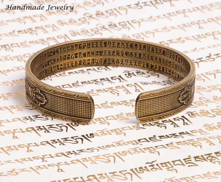 Handmade Tibetan Brass Heart Sutra Bangle
