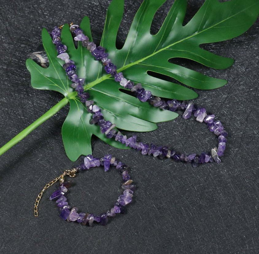 Top Grade Natural Amethyst Bead Bracelet / Necklace Set