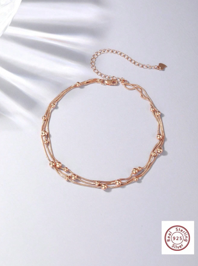 Boho Champagne 3 Layer Sterling Silver Anklet