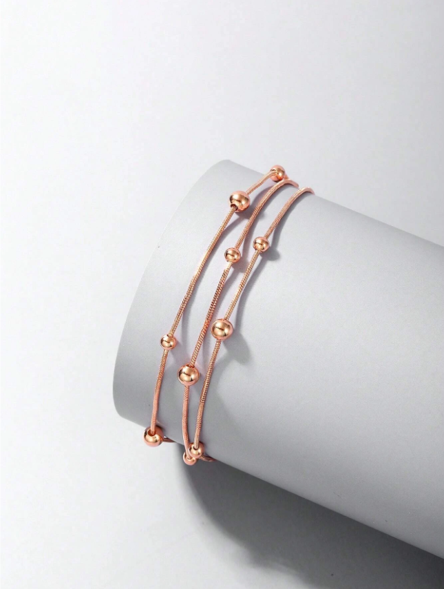 Boho Champagne 3 Layer Sterling Silver Anklet