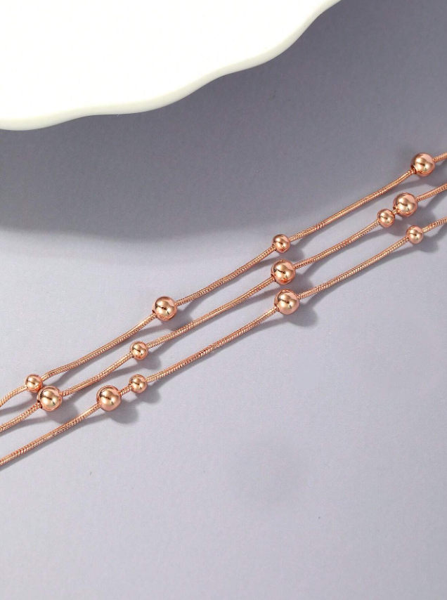 Boho Champagne 3 Layer Sterling Silver Anklet