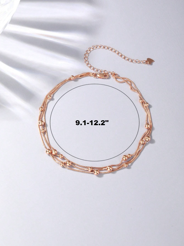 Boho Champagne 3 Layer Sterling Silver Anklet
