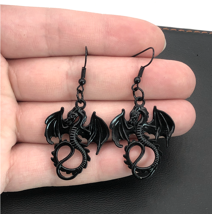 Goth Black Chinese Dragon Earrings