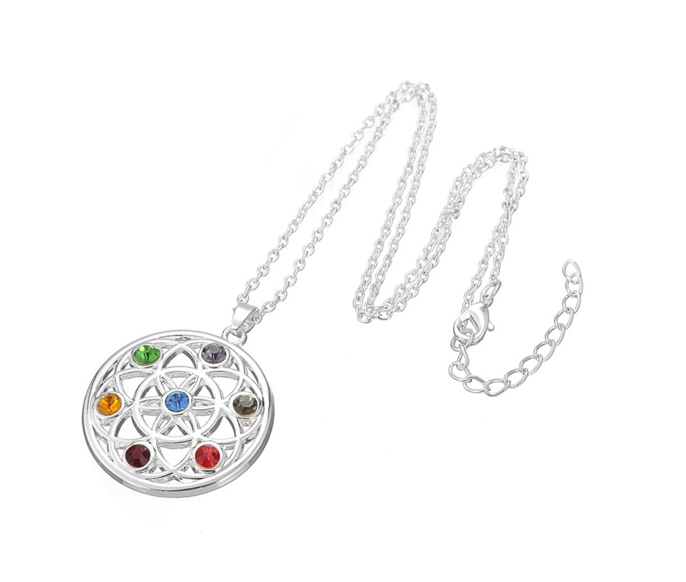 Reiki 7 Chakra Natural Gemstone Flower Necklace