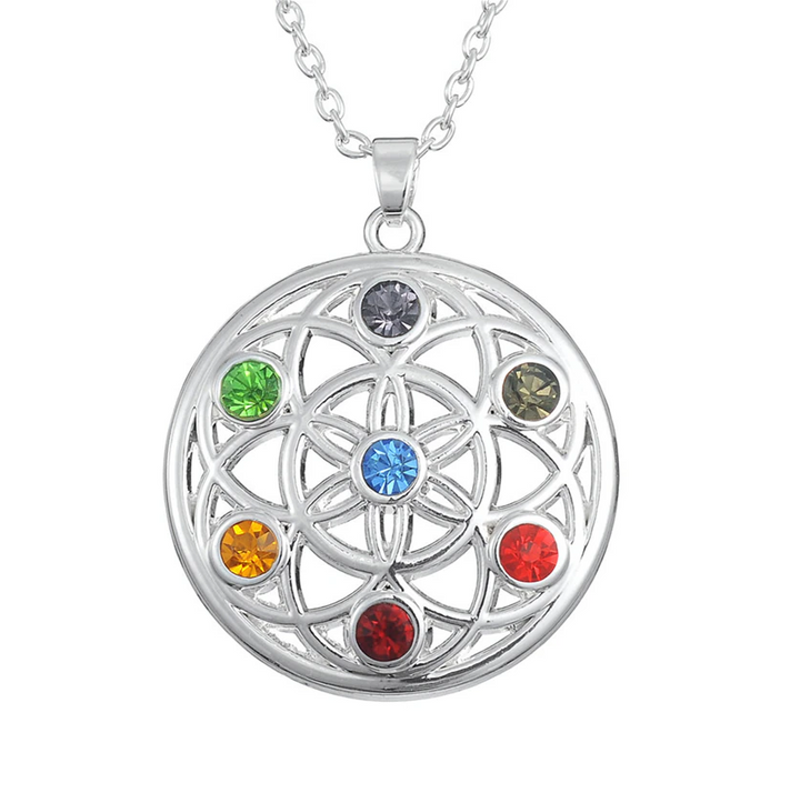 Reiki 7 Chakra Natural Gemstone Flower Necklace