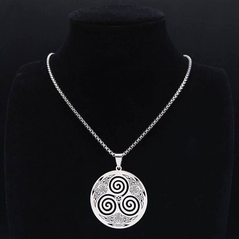 Stainless Steel Viking Triskelion  Vortex Necklace