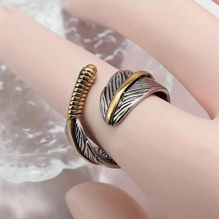 Adjustable Brass Feather Ring
