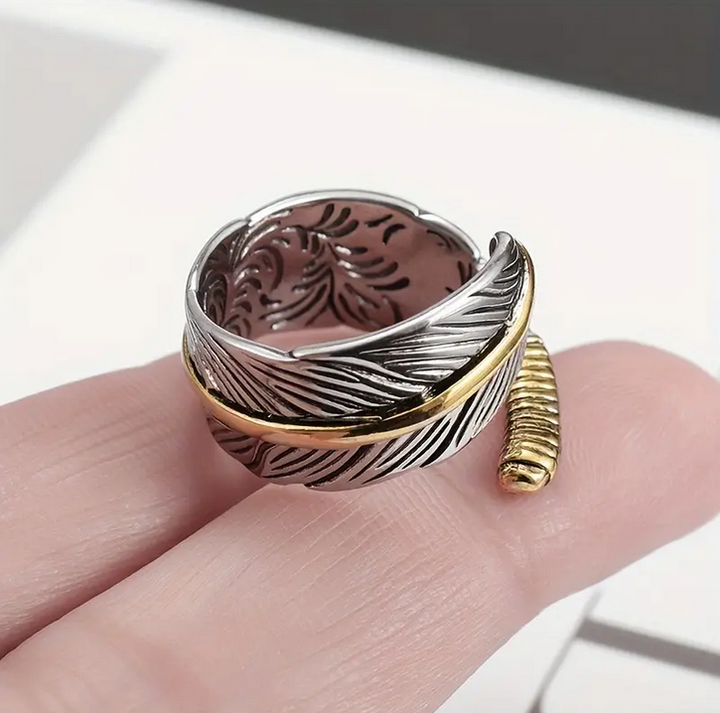 Adjustable Brass Feather Ring