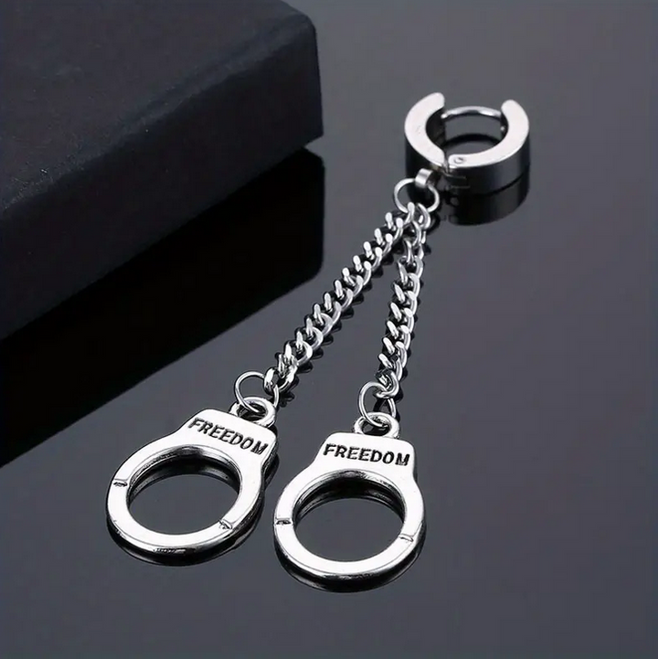 Punk Stainless Steel Long Chain Handcuffs Earring