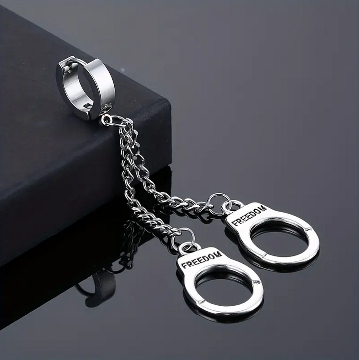 Punk Stainless Steel Long Chain Handcuffs Earring